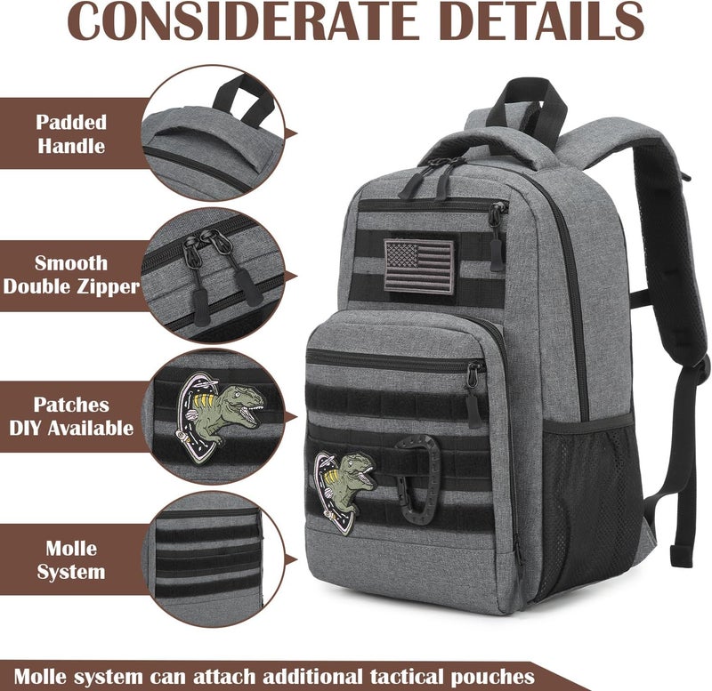 SunForMorning Kids Tactical Backpack Army Molle Bookbag Military Boys Backpack for School, Outdoor, Camping, Grey - Image 4